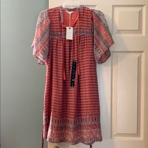 Lucky Brand dress small tassels flutter sleeve